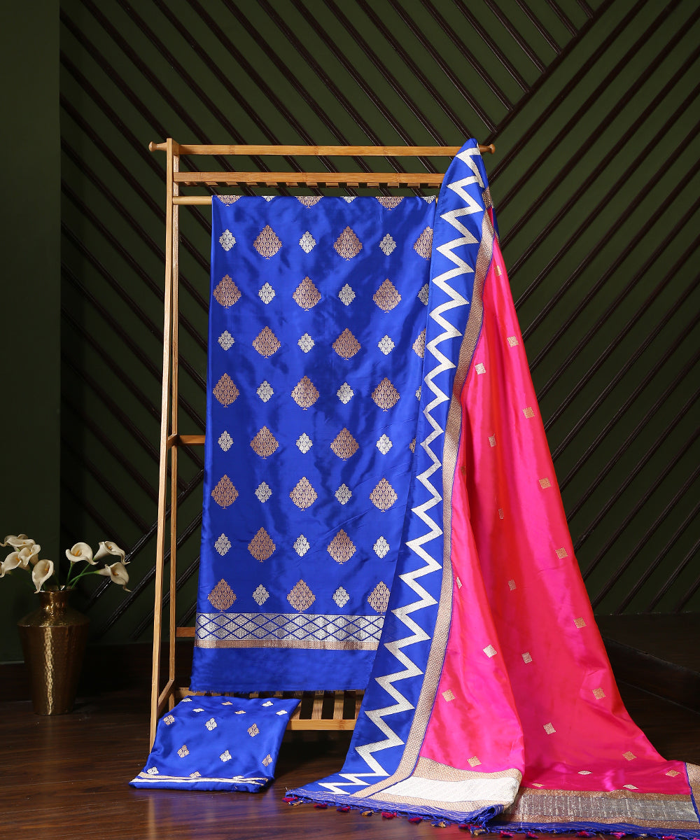 Handloom_Magenta_And_Royal_Blue_Pure_Katan_Silk_Banarasi_Suit_Set_WeaverStory_01