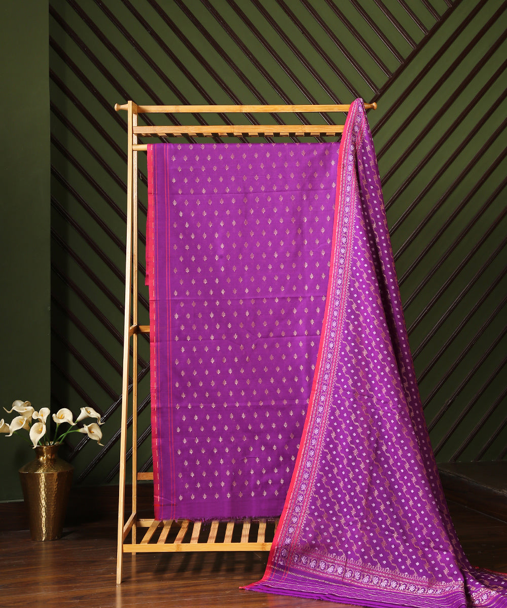 Purple_Handloom_Jamdani_Set_In_Handspun_Cotton_Twisted_with_Katan_Silk_WeaverStory_01