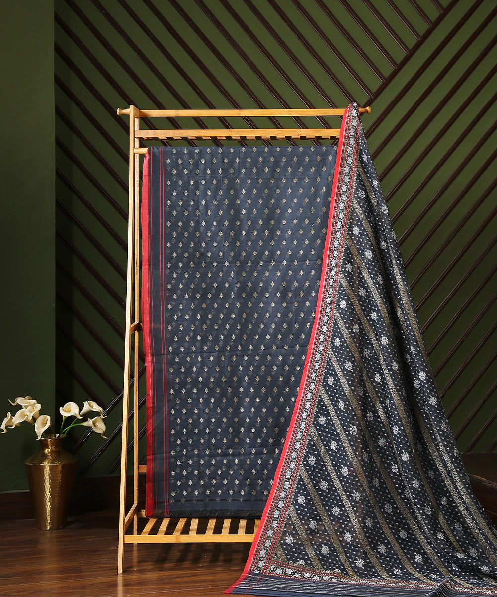 Handloom_Blue_Banarasi_Suit_Set_In_Handspun_Cotton_Twisted_with_Katan_Silk_WeaverStory_01