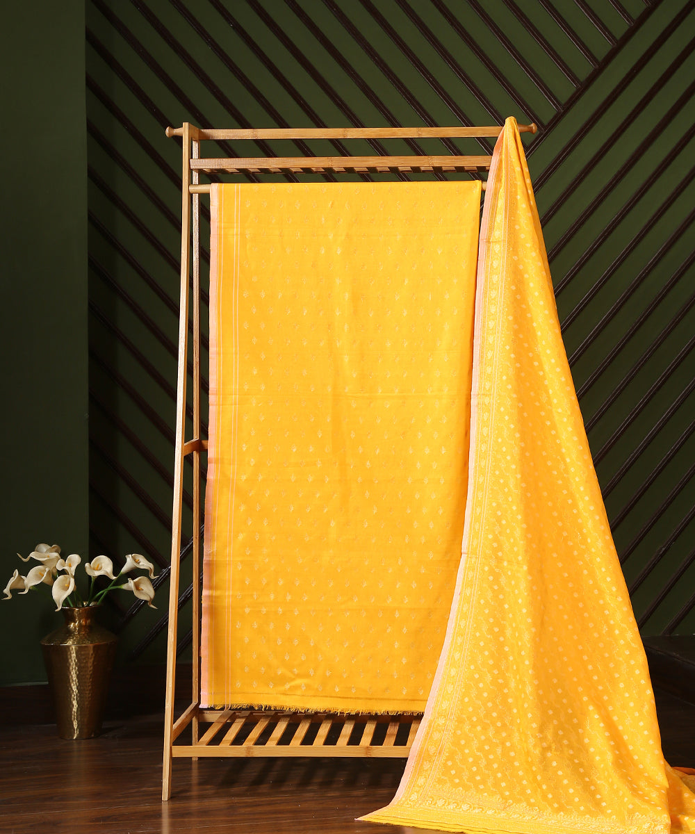 Yellow_Handloom_Jamdani_Banarasi_Suit_Set_Handspun_Cotton_Twisted_with_Katan_Silk_WeaverStory_01