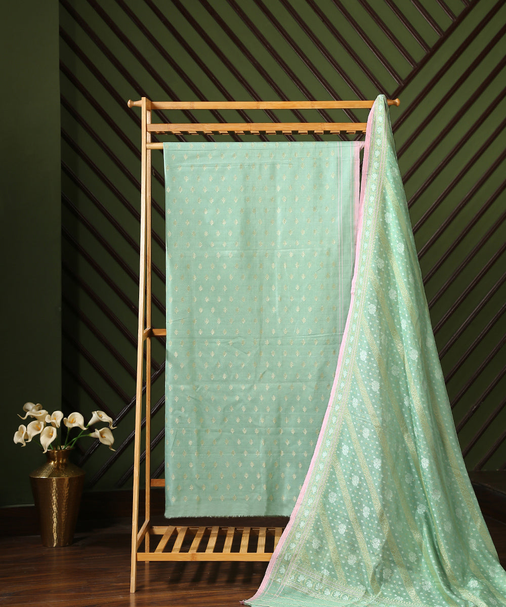 Handloom_Sea_Green_Jamdani_Banarasi_Suit_Set_In_Handspun_Cotton_Twisted_with_Katan_Silk_WeaverStory_01