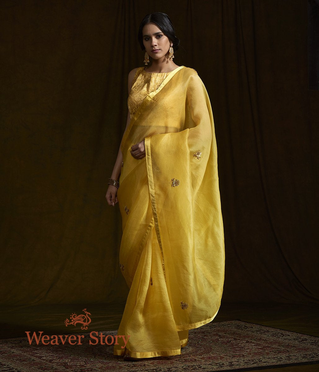 Yellow_Organza_Saree_with_Zardozi_Work_WeaverStory_02