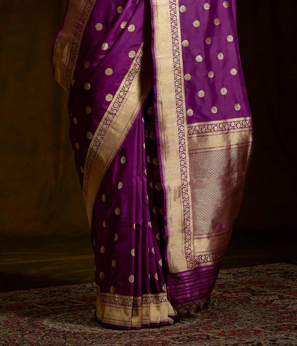 Purple_Handwoven_katan_silk_saree_with_asharfi_booti_WeaverStory_04