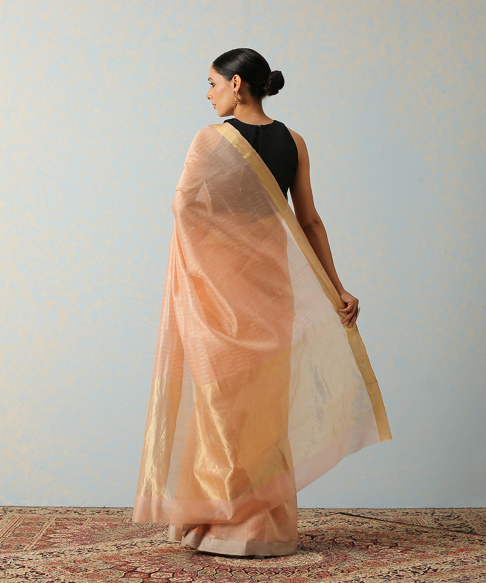 Handloom_Peach_Mercerised_Cotton_Chanderi_Saree_With_Zari_Lines_WeaverStory_03