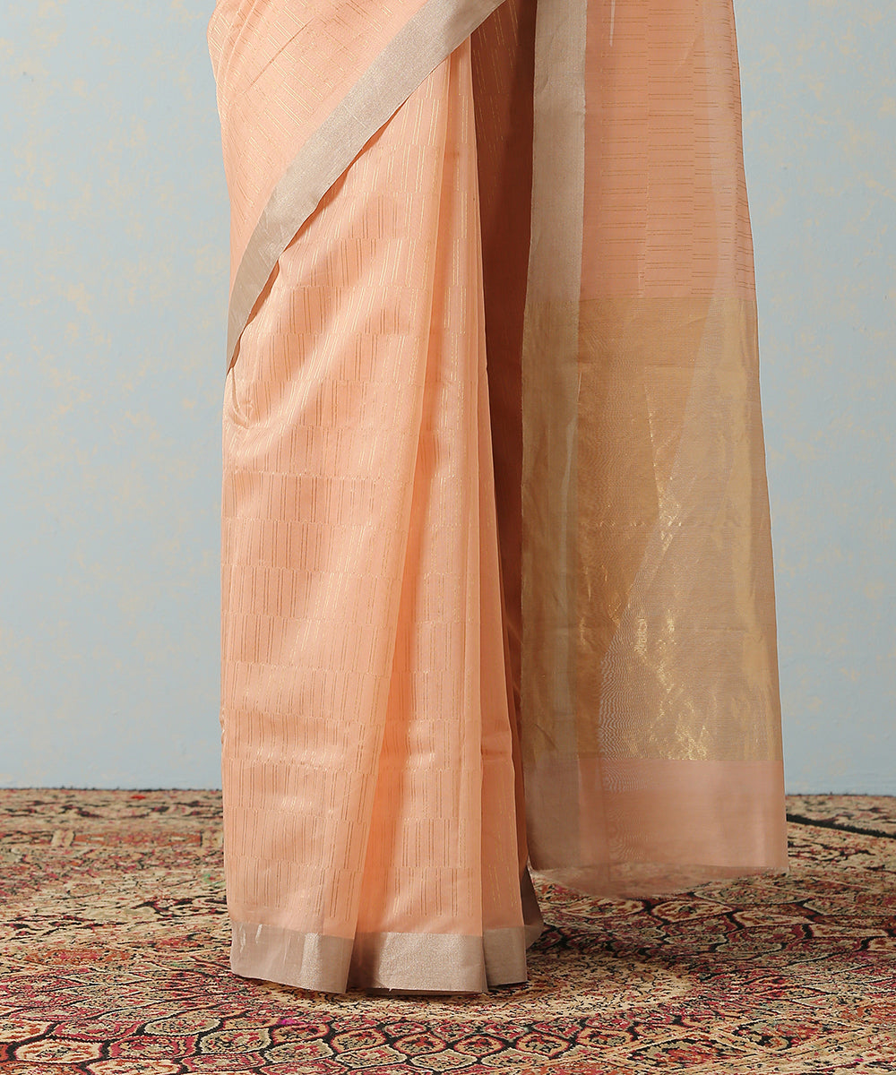 Handloom_Peach_Mercerised_Cotton_Chanderi_Saree_With_Zari_Lines_WeaverStory_04