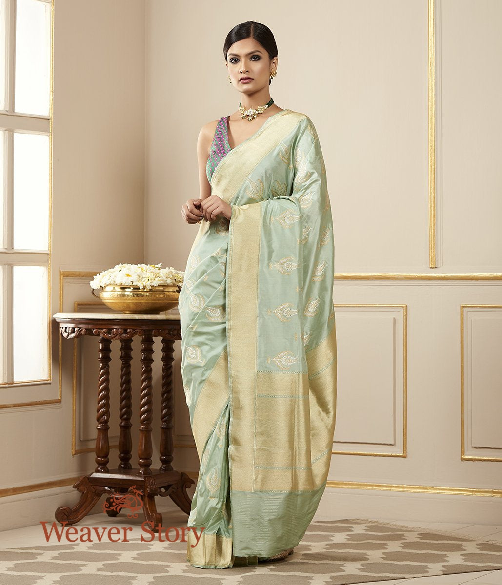 Handloom_Sea_Green_Sona_Rupa_Banarasi_with_Kadhwa_Boota_WeaverStory_02