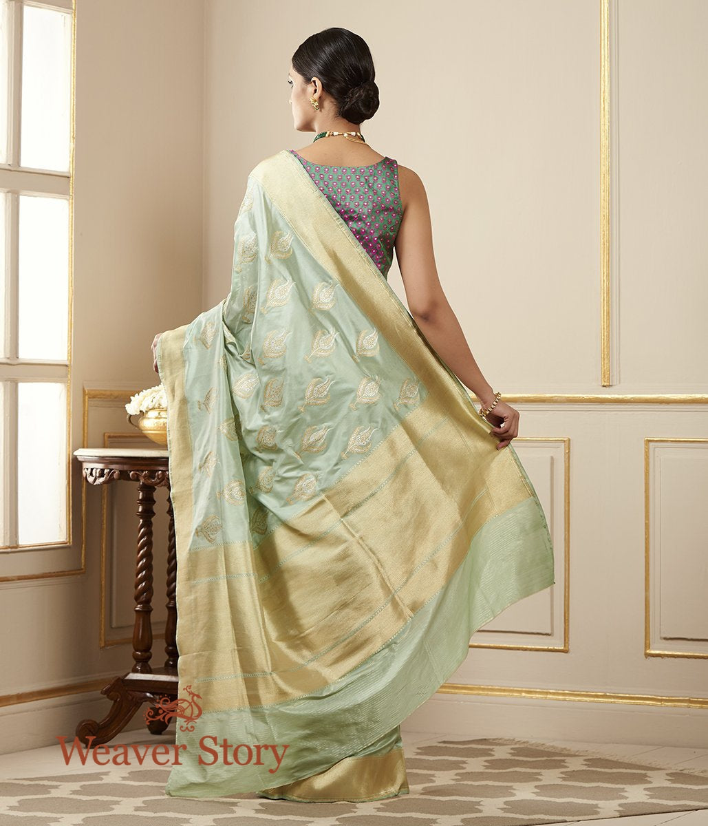 Handloom_Sea_Green_Sona_Rupa_Banarasi_with_Kadhwa_Boota_WeaverStory_03