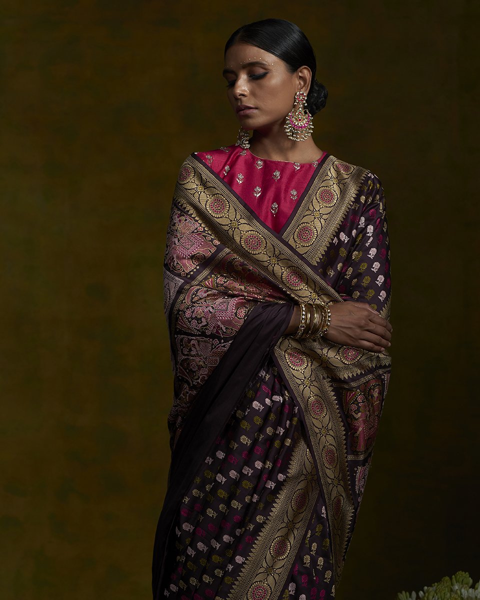 Handloom_Surmayi_Banarasi_Baluchari_Saree_with_Elephant_Pallu_WeaverStory_01