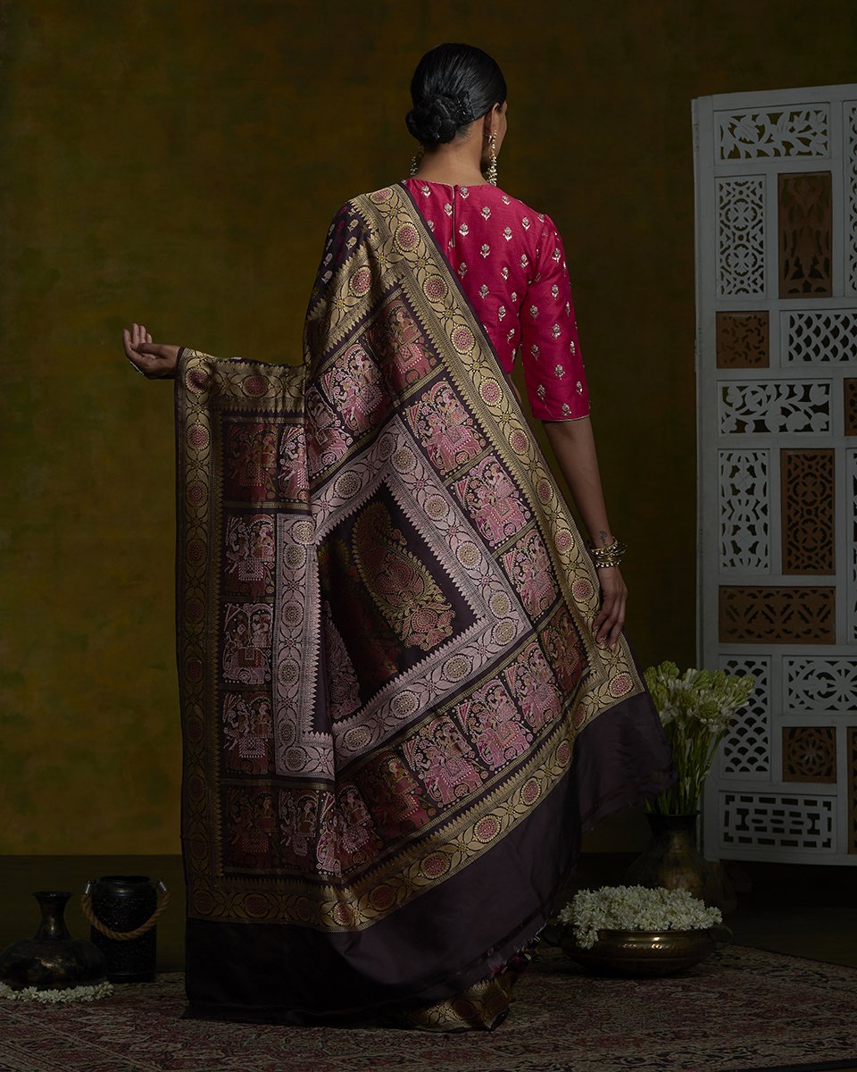 Handloom_Surmayi_Banarasi_Baluchari_Saree_with_Elephant_Pallu_WeaverStory_03