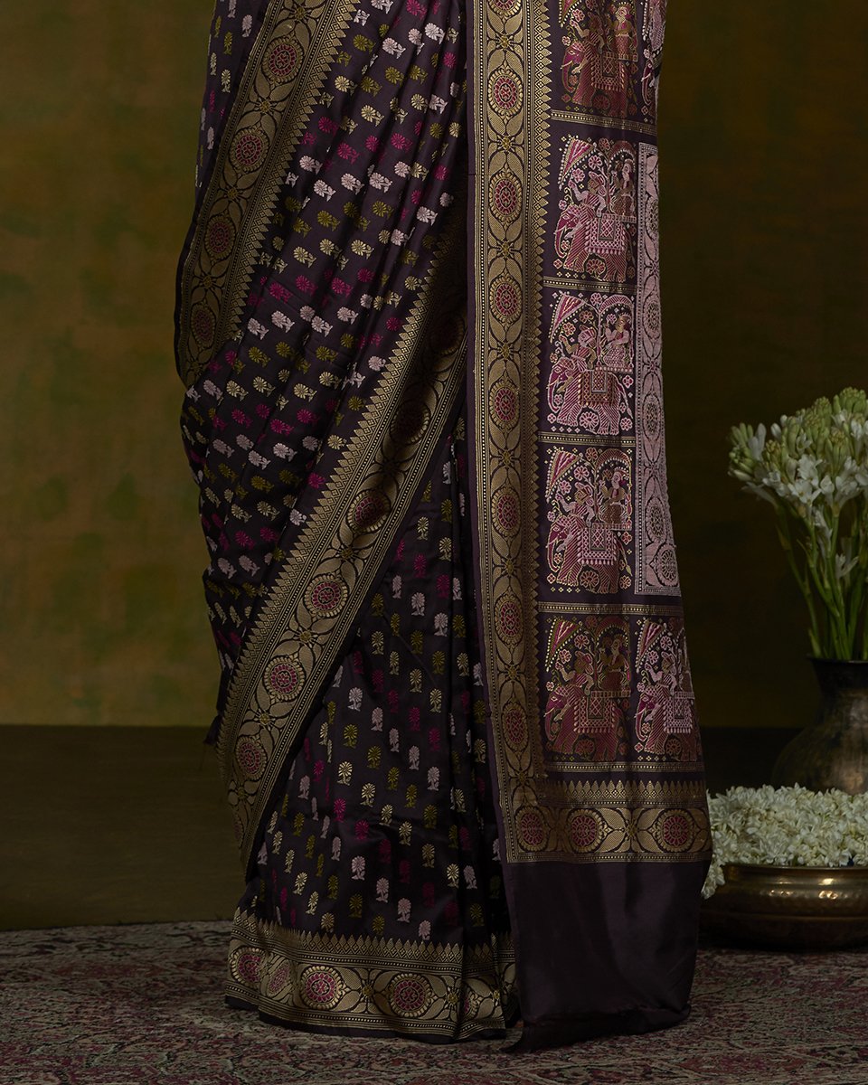 Handloom_Surmayi_Banarasi_Baluchari_Saree_with_Elephant_Pallu_WeaverStory_04