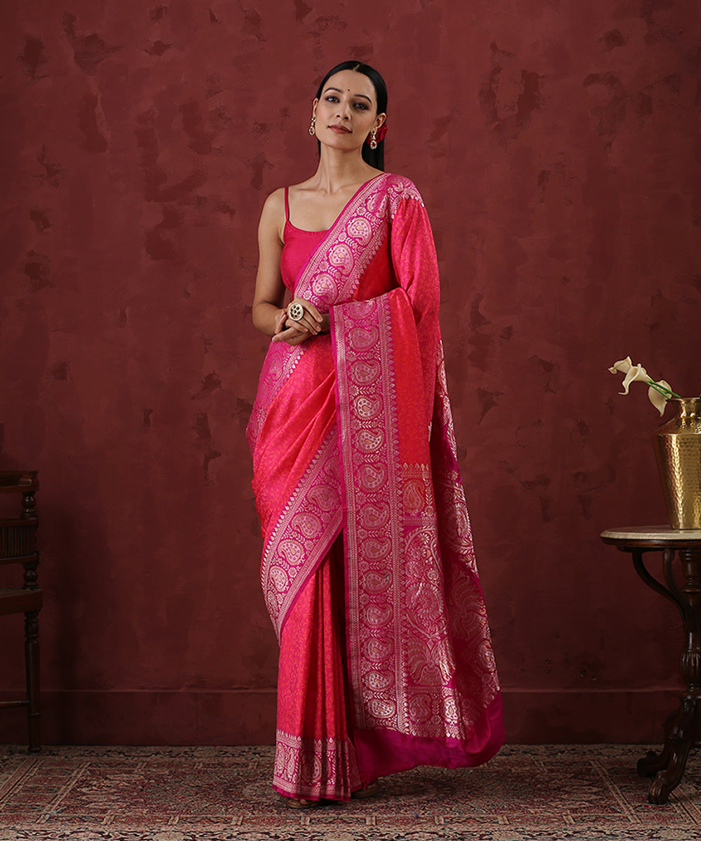 Handloom_Pink_Pure_Katan_Silk_Banarasi_Tanchoi_Saree_With_Zari_Border_WeaverStory_02