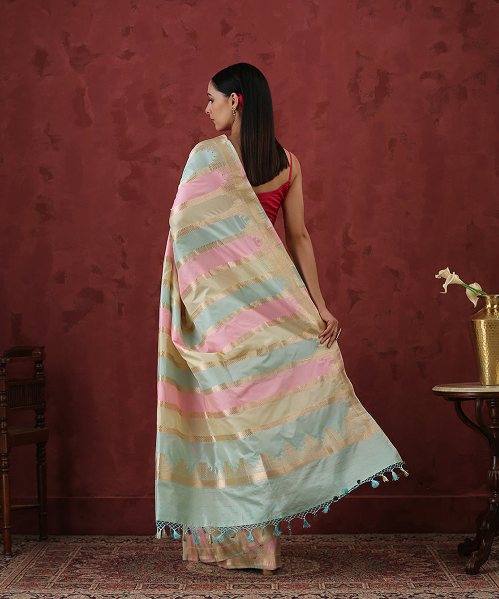 Handloom_Pink_And_Green_Pure_Katan_Silk_Rangkaat_Banarasi_Saree_WeaverStory_03