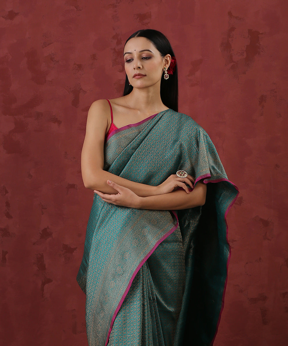 Handloom_Teal_Pure_Katan_Silk_Kimkhab_Banarasi_Saree_With_Antique_Zari_WeaverStory_01