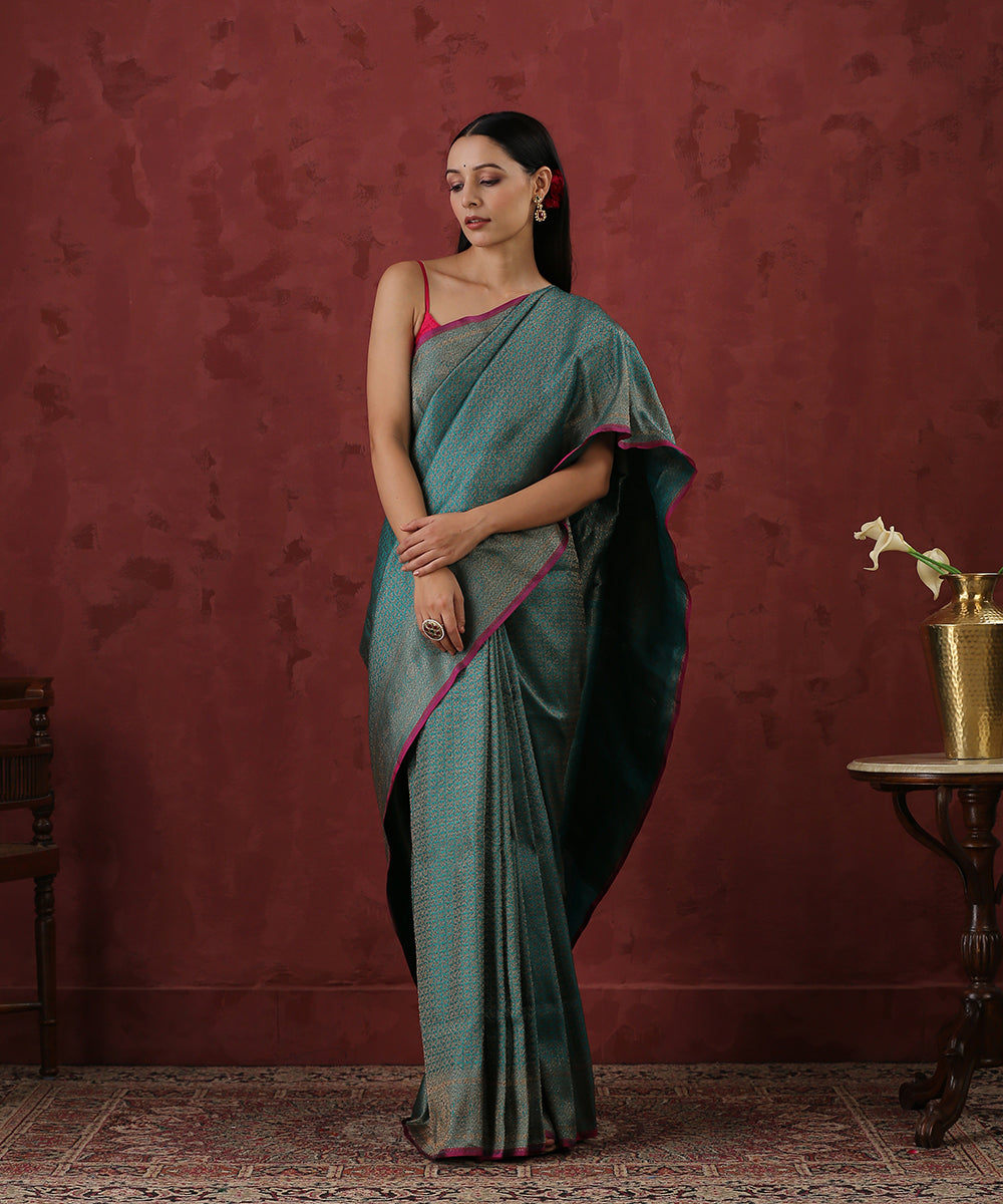 Handloom_Teal_Pure_Katan_Silk_Kimkhab_Banarasi_Saree_With_Antique_Zari_WeaverStory_02