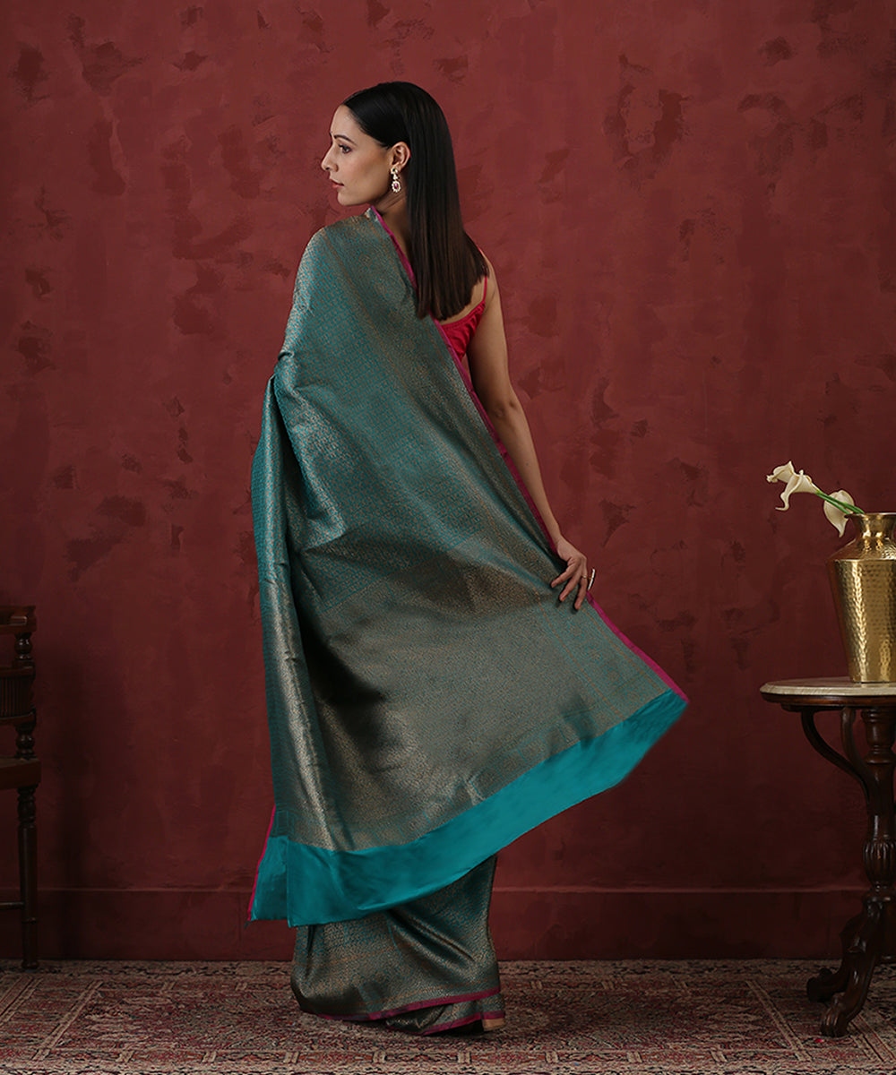 Handloom_Teal_Pure_Katan_Silk_Kimkhab_Banarasi_Saree_With_Antique_Zari_WeaverStory_03