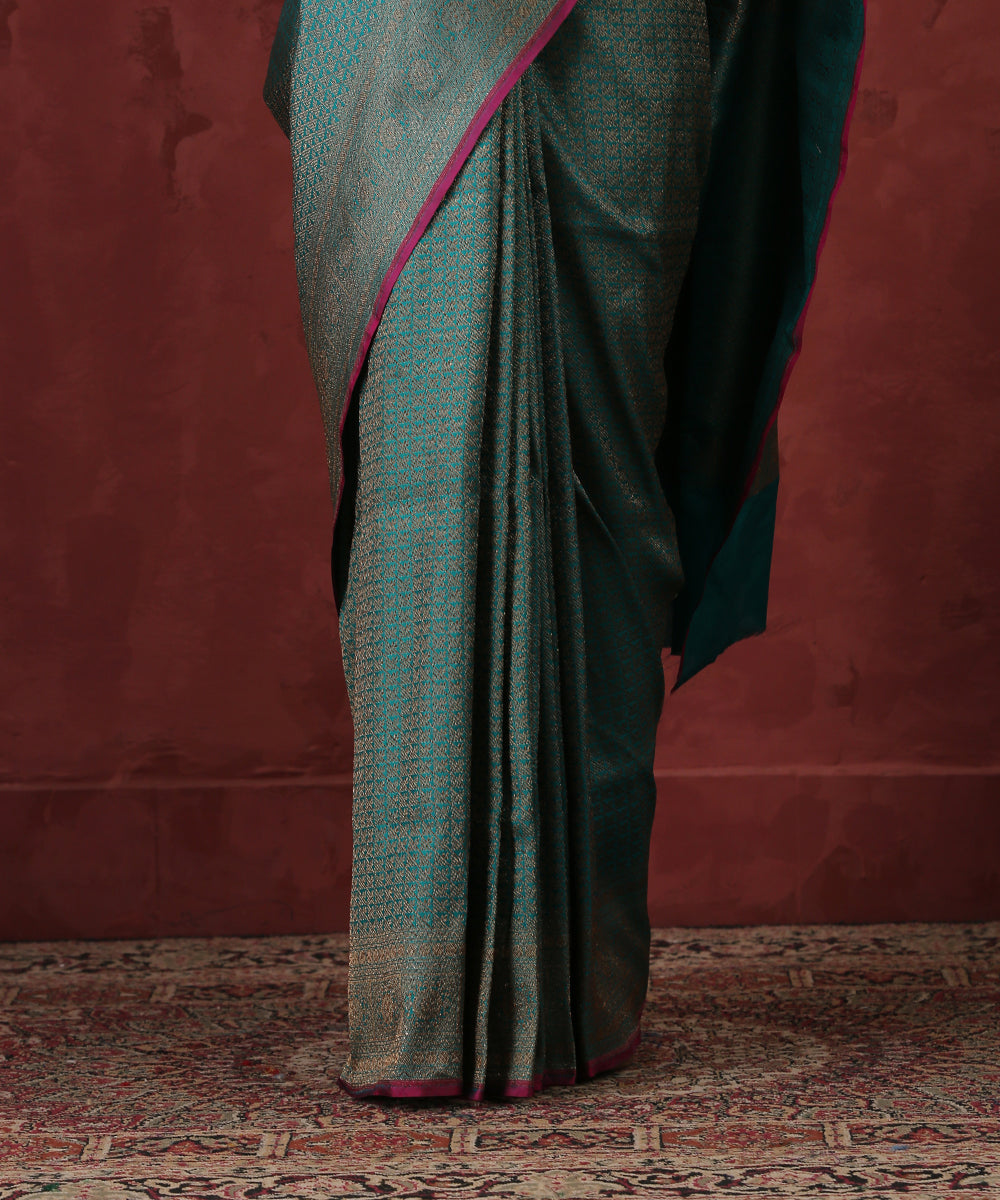 Handloom_Teal_Pure_Katan_Silk_Kimkhab_Banarasi_Saree_With_Antique_Zari_WeaverStory_04