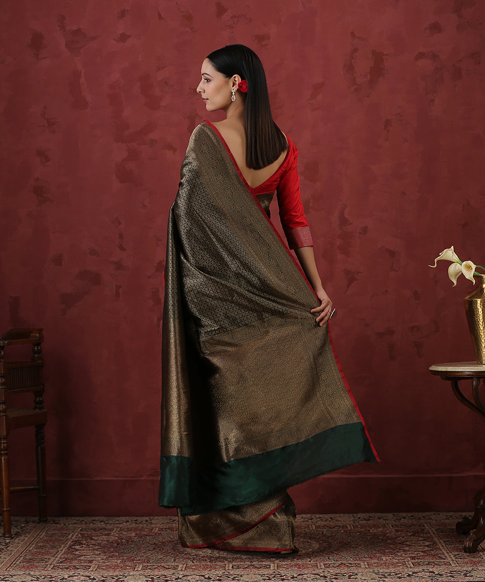 Dark_Green_Handloom_Pure_Katan_Silk_Kimkhab_Banarasi_Saree_With_Antique_Zari_WeaverStory_03