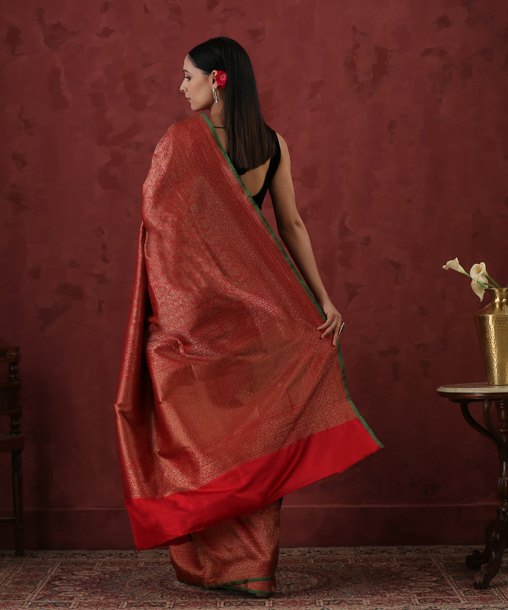 Red_Handloom_Pure_Katan_Silk_and_Antique_Zari_Banarasi_Saree_With_Kimkhab_Weave_WeaverStory_03