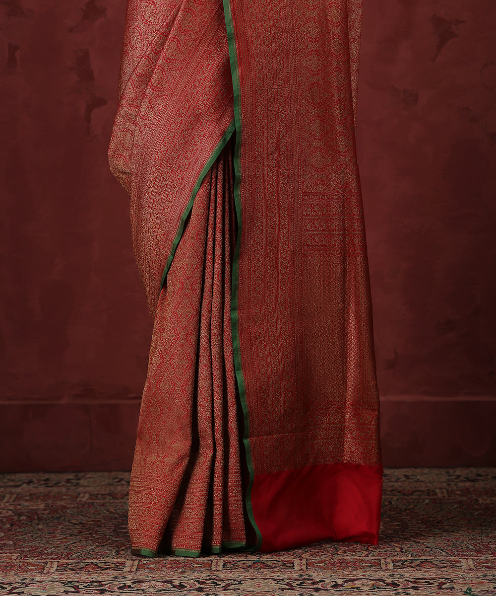 Red_Handloom_Pure_Katan_Silk_and_Antique_Zari_Banarasi_Saree_With_Kimkhab_Weave_WeaverStory_04