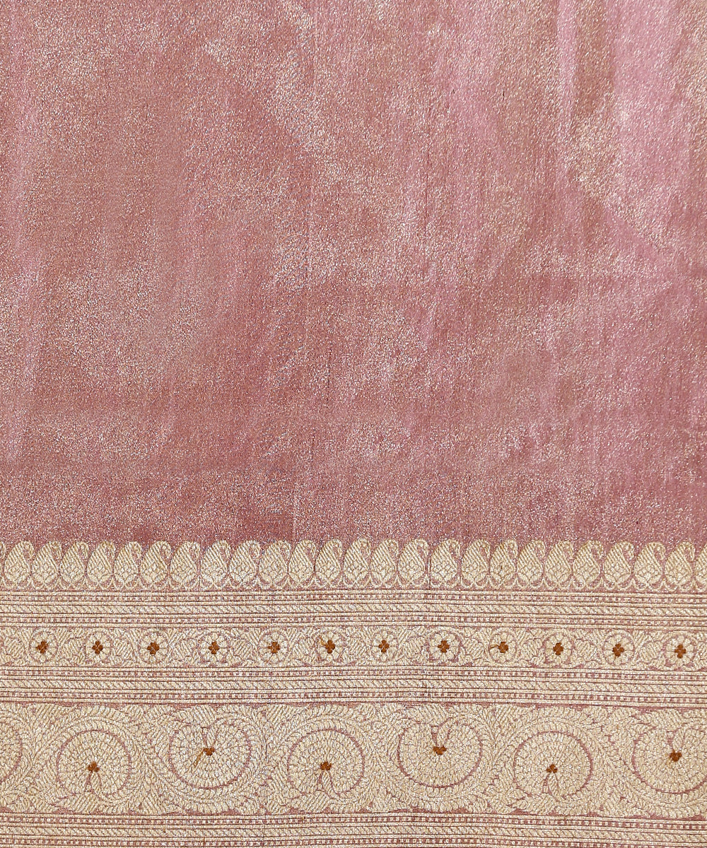 Handloom_Pink_Silk_Tissue_Banarasi_Saree_With_Mustard_Meenakari_and_Booti_WeaverStory_05