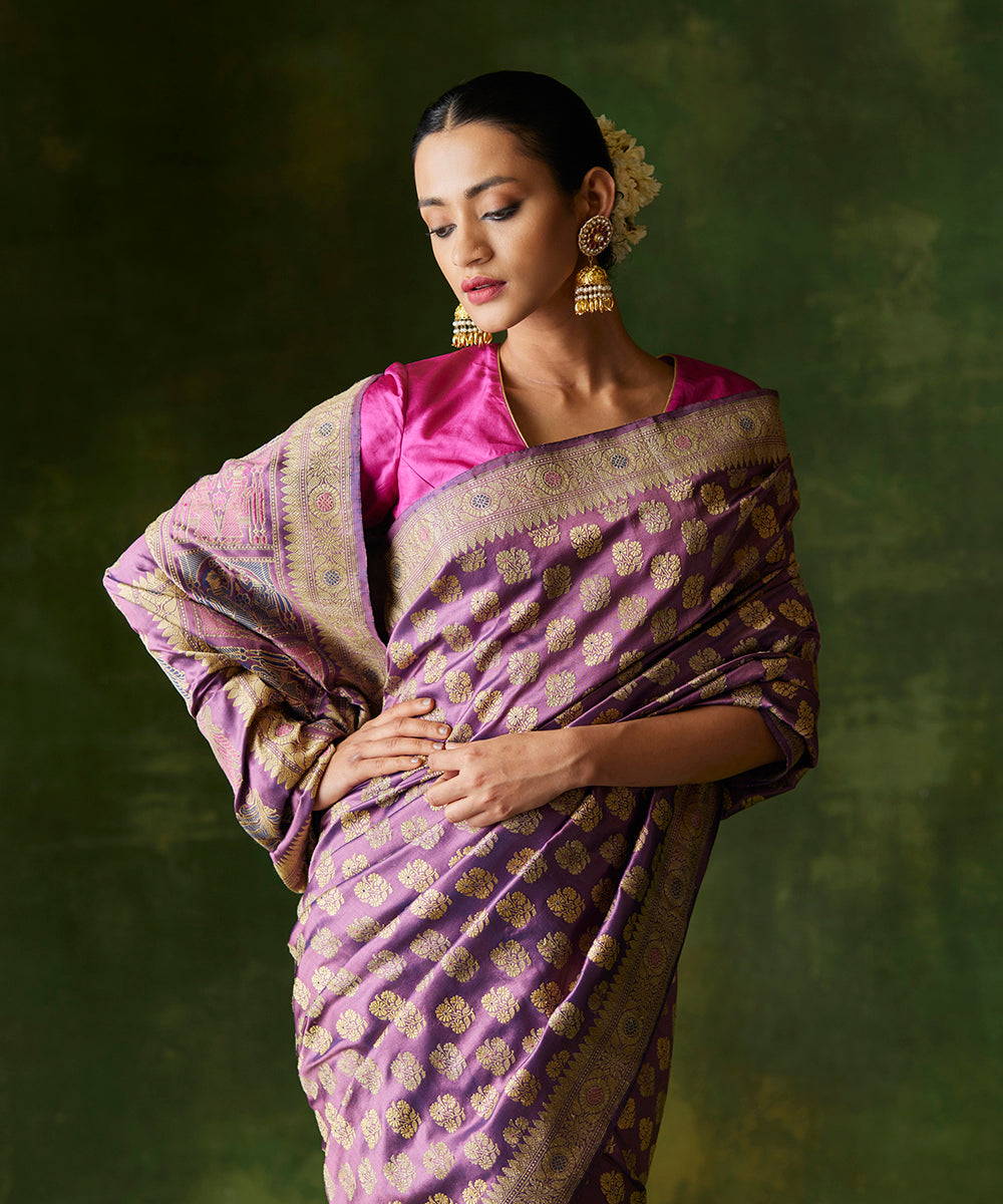 Handloom_Purple_Pure_Malda_Silk_Banarasi_Baluchari_Saree_With_Kalka_Pallu_WeaverStory_01