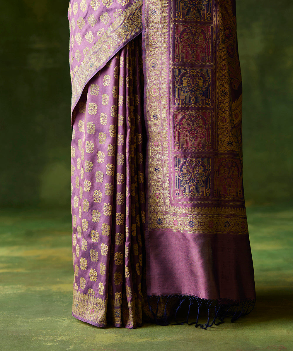 Handloom_Purple_Pure_Malda_Silk_Banarasi_Baluchari_Saree_With_Kalka_Pallu_WeaverStory_04