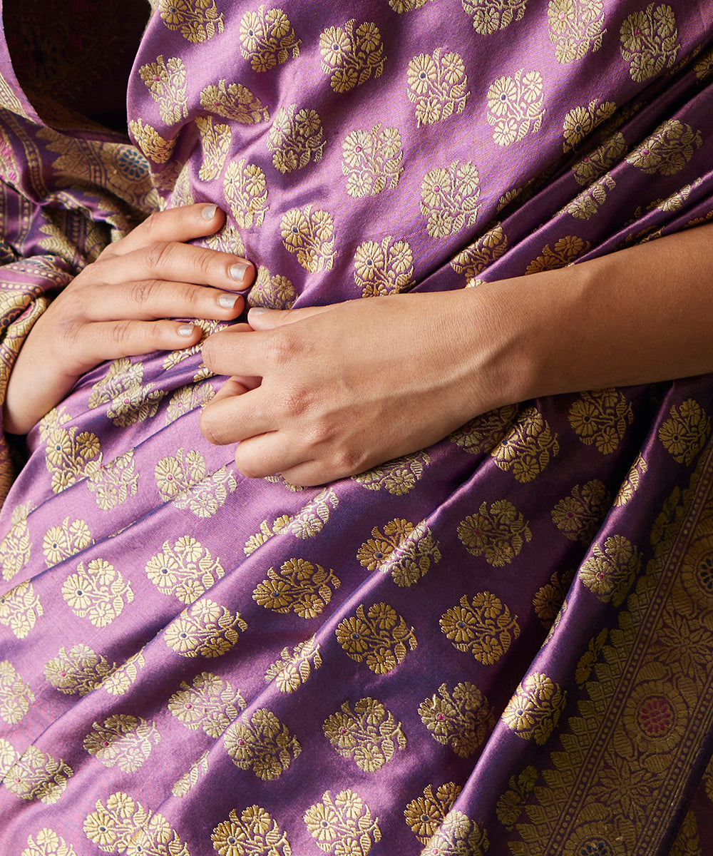 Handloom_Purple_Pure_Malda_Silk_Banarasi_Baluchari_Saree_With_Kalka_Pallu_WeaverStory_05