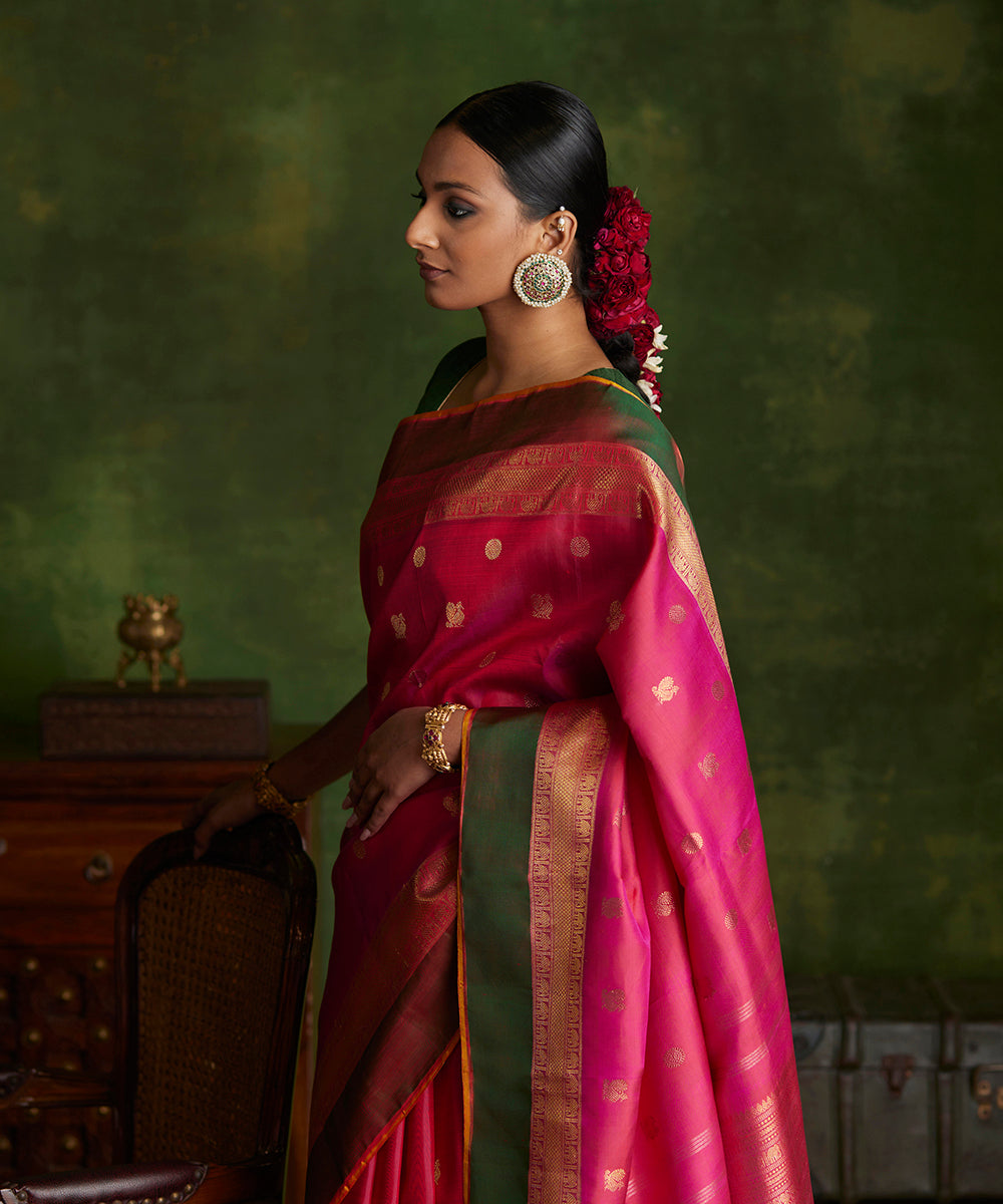 Pink_Handloom_Pure_Silk_Kanjivaram_Saree_With_Annapakshi_And_Rudraksh_Motifs_WeaverStory_01