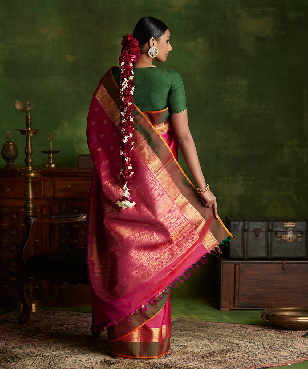 Pink_Handloom_Pure_Silk_Kanjivaram_Saree_With_Annapakshi_And_Rudraksh_Motifs_WeaverStory_03