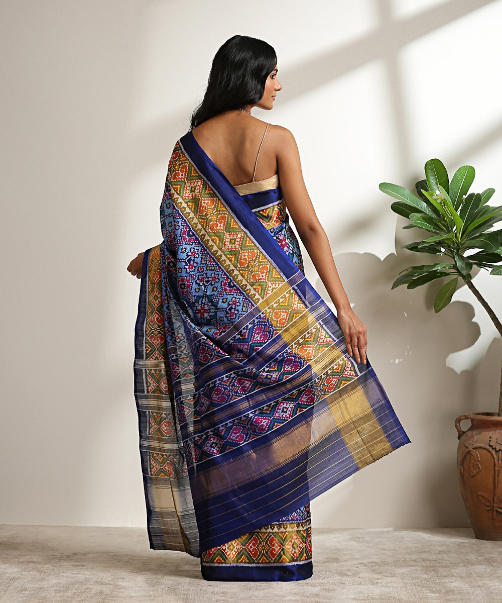Handloom_Ink_Blue_Patola_Saree_With_Drak_Blue_Tissue_Border_WeaverStory_03
