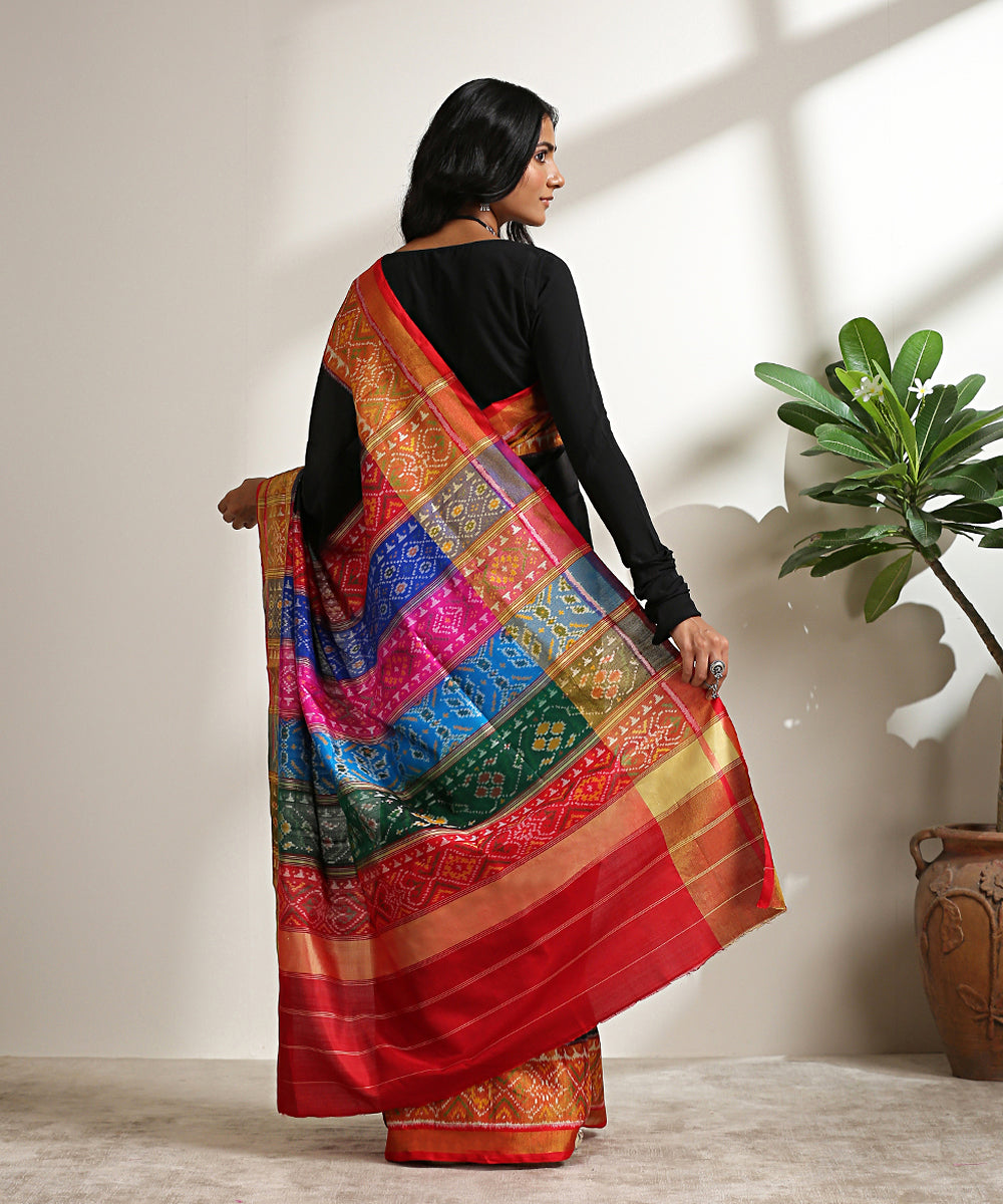 Black_Handloom_Pure_Mulberry_Silk_Patola_Saree_With_Multicolor_Border_And_Pallu_WeaverStory_03