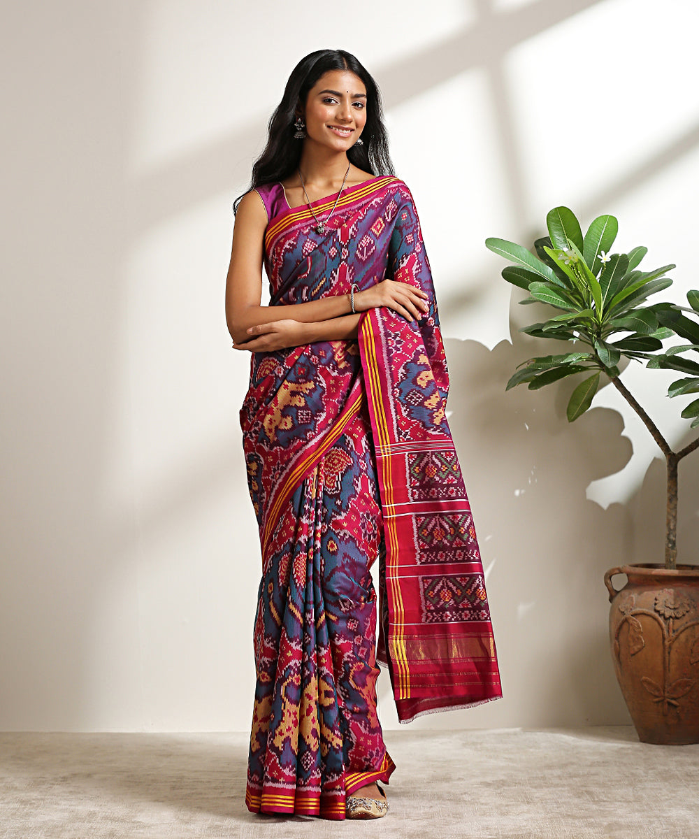 Handloom_Teal_Green_8_Ply_Pure_Mulberry_Silk_Patola_Saree_With_Butterfly_Motifs_WeaverStory_02