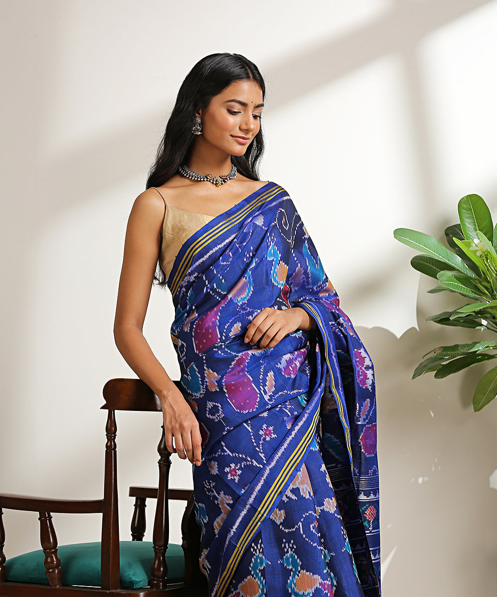 Handloom_Dark_Blue_8_Ply_Pure_Mulberry_Silk_Patola_Saree_With_Horse_Motifs_WeaverStory_01