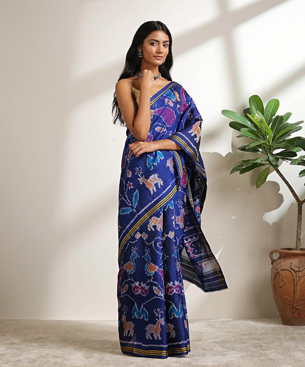 Handloom_Dark_Blue_8_Ply_Pure_Mulberry_Silk_Patola_Saree_With_Horse_Motifs_WeaverStory_02