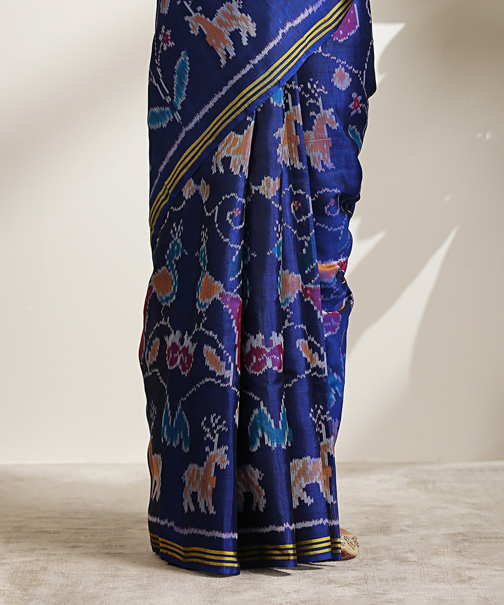 Handloom_Dark_Blue_8_Ply_Pure_Mulberry_Silk_Patola_Saree_With_Horse_Motifs_WeaverStory_04