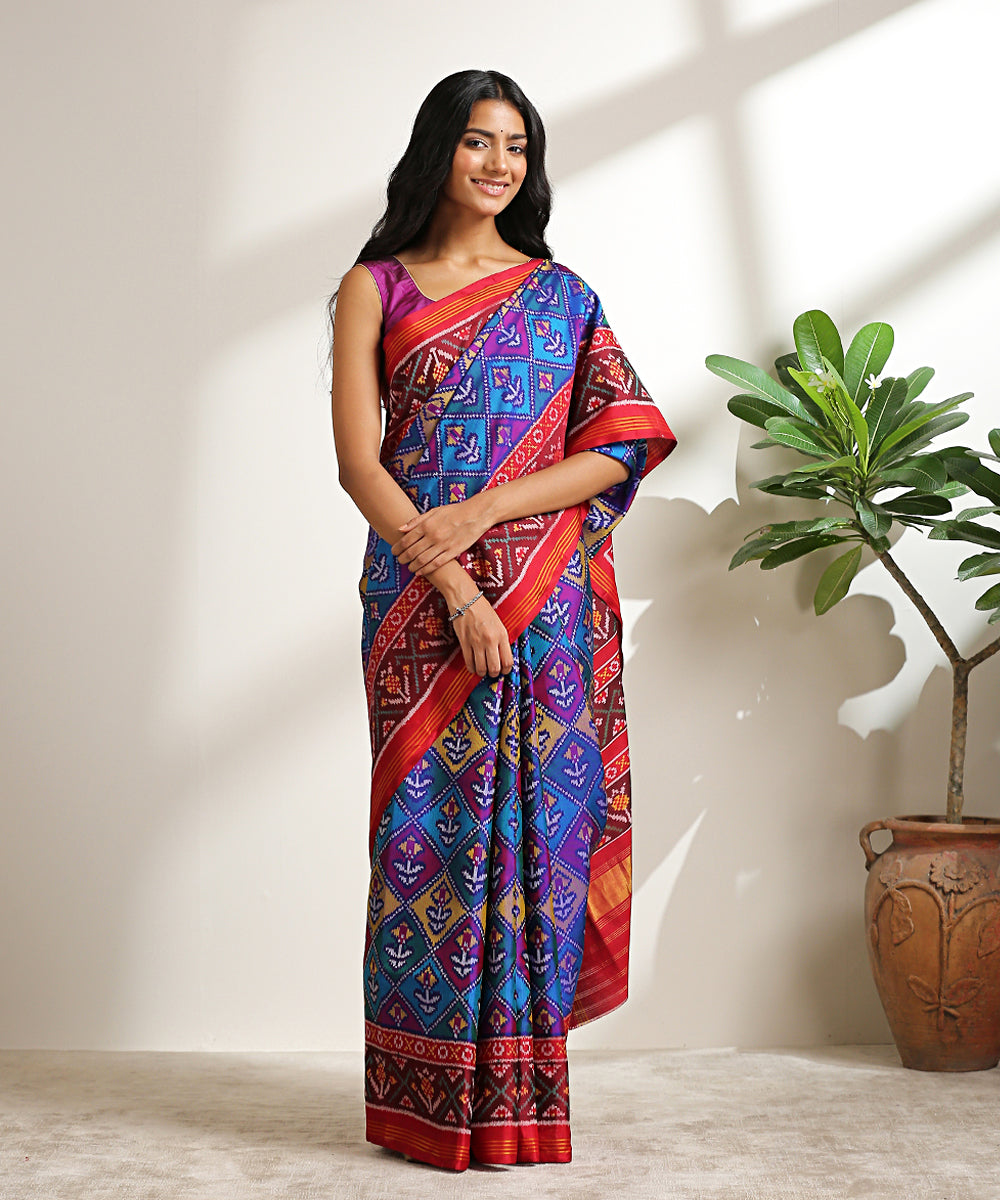 Handloom_Blue_And_Maroon_8_Ply_Pure_Mulberry_Silk_Patola_Saree_WeaverStory_02