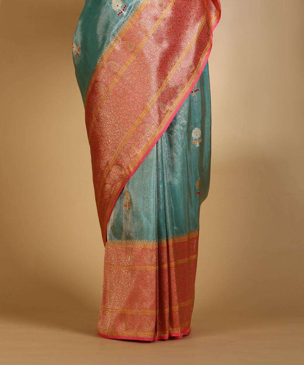 Handloom_Aqua_Silk_Tissue_Banarasi_Saree_With_Candy_Pink_Kadhwa_Meenakari_Border_And_Pallu_WeaverStory_04