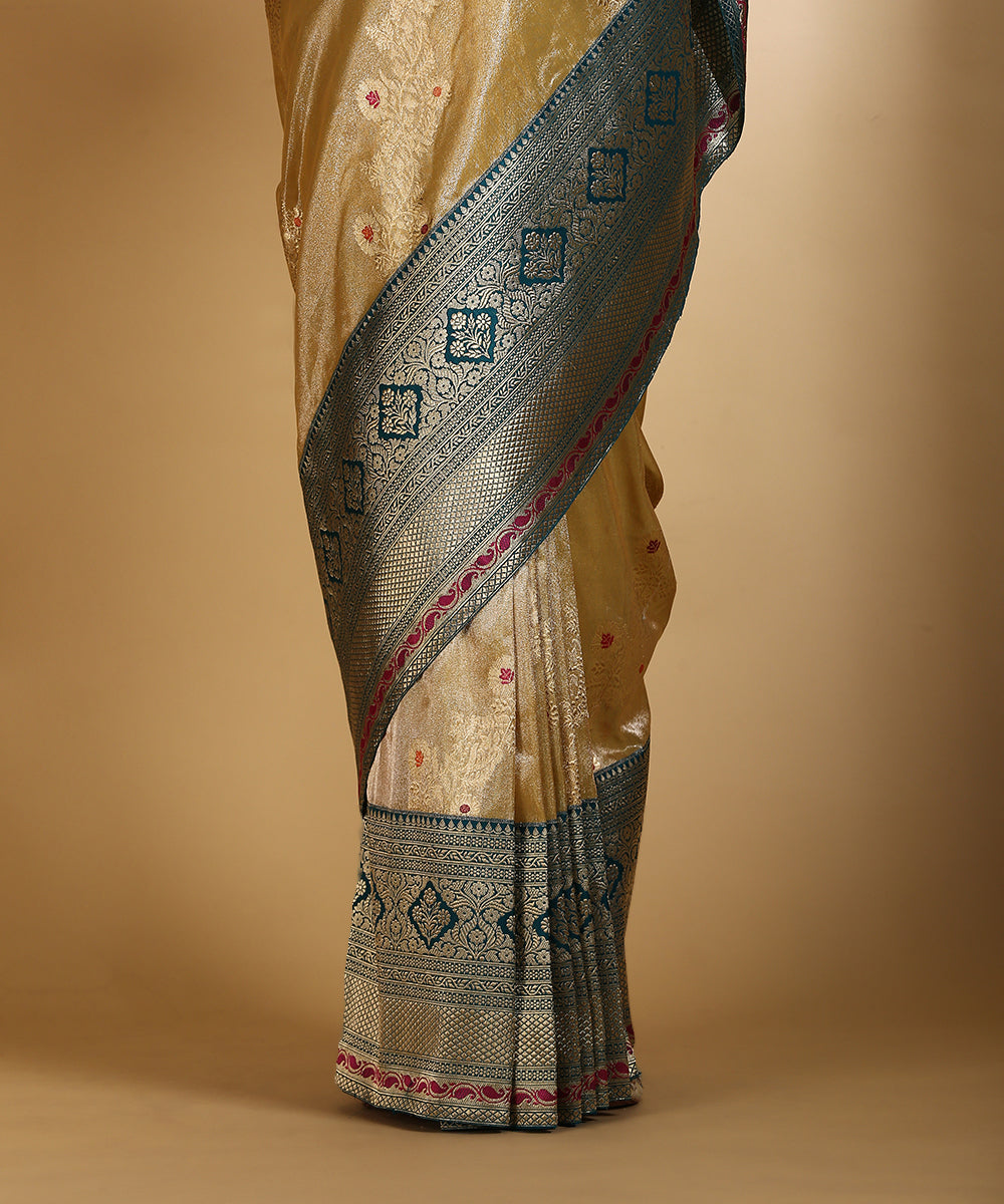 Handloom_Lime_Green_And_Teal_Pure_Silk_Tissue_With_Kadhiyal_Border_And_Pallu_WeaverStory_04