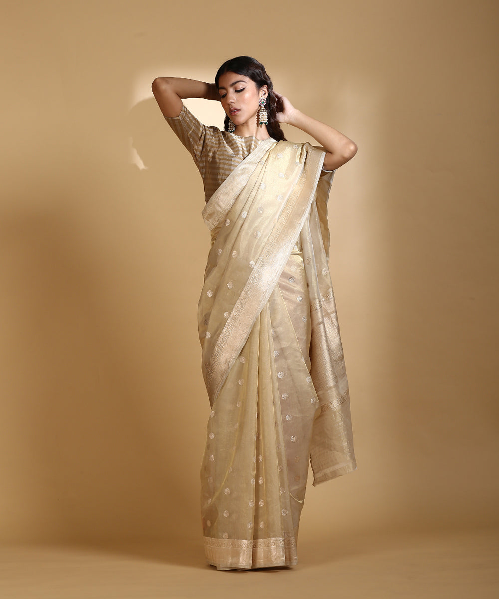 Handloom_Gold_Silk_Tissue_Organza_Banarasi_Saree_With_Kadhwa_Asharfi_Boota_WeaverStory_02