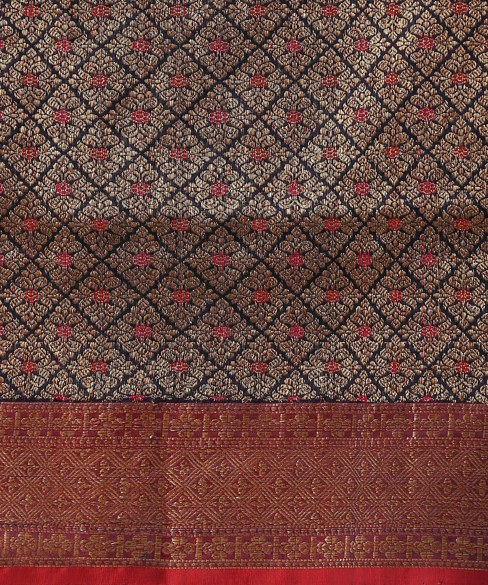 Blue_Handloom_Dupion_Silk_Banarasi_Saree_With_Red_Border_And_Antique_Zari_WeaverStory_05