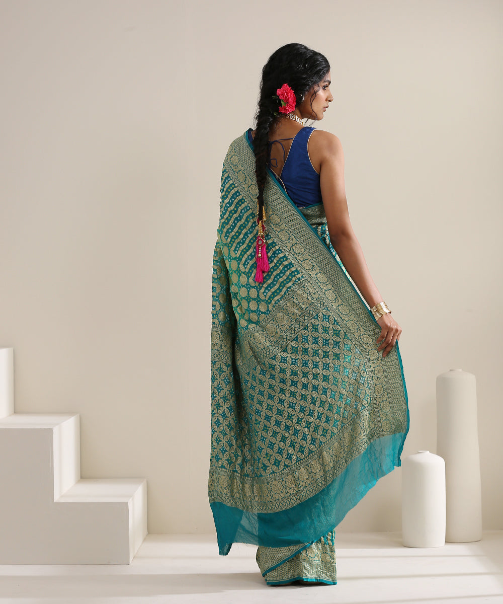 Teal_Handloom_Georgette_Banarasi_Bandhej_Saree_With_Cutwork_Weave_WeaverStory_03