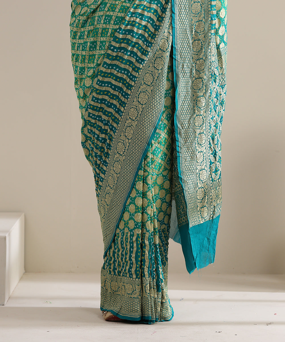 Teal_Handloom_Georgette_Banarasi_Bandhej_Saree_With_Cutwork_Weave_WeaverStory_04