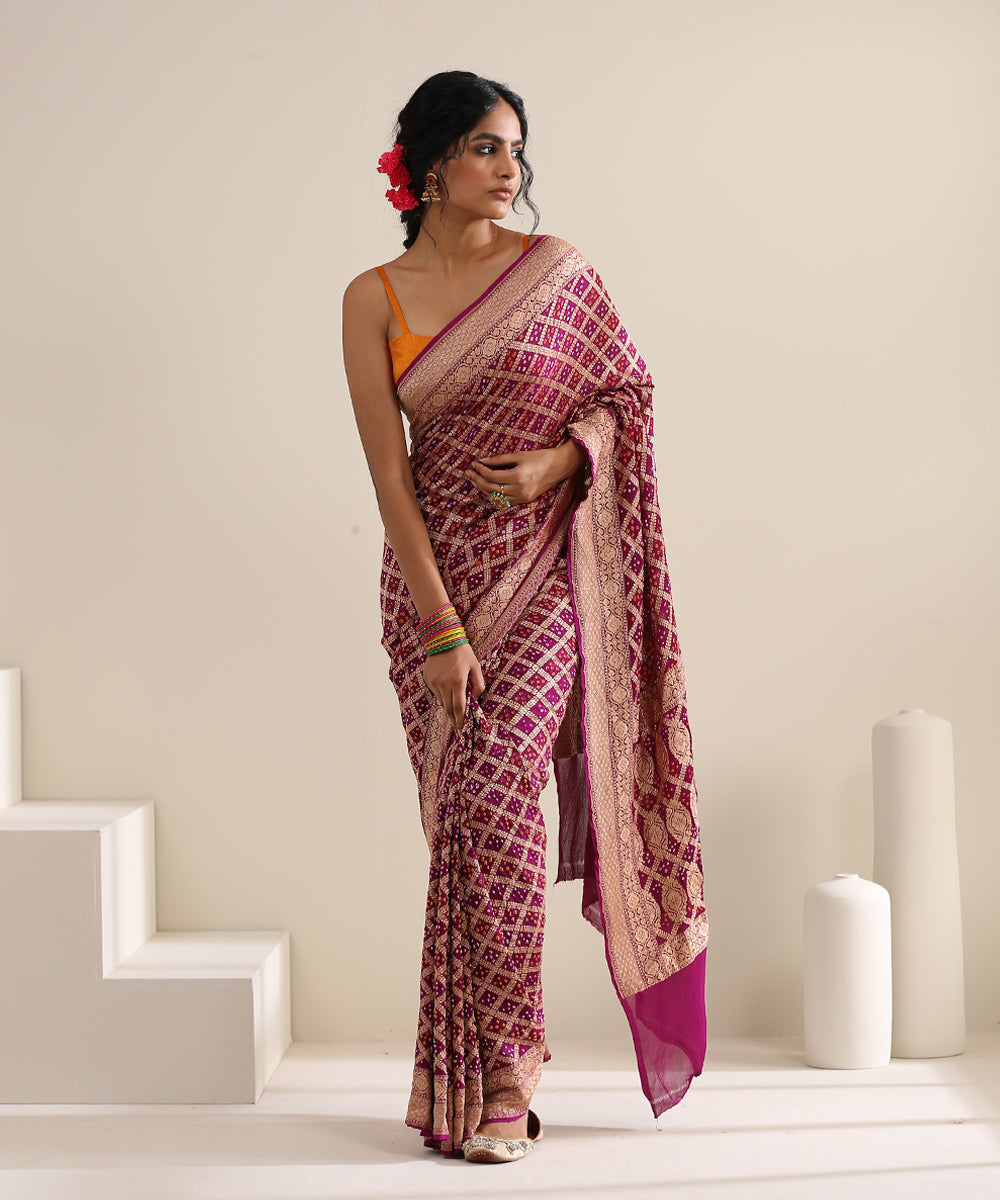 Purple_Handloom_Georgette_Banarasi_Bandhej_Saree_With_Cutwork_Weave_WeaverStory_02