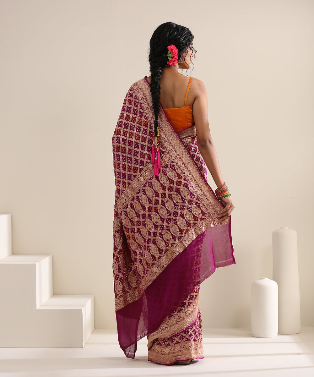 Purple_Handloom_Georgette_Banarasi_Bandhej_Saree_With_Cutwork_Weave_WeaverStory_03