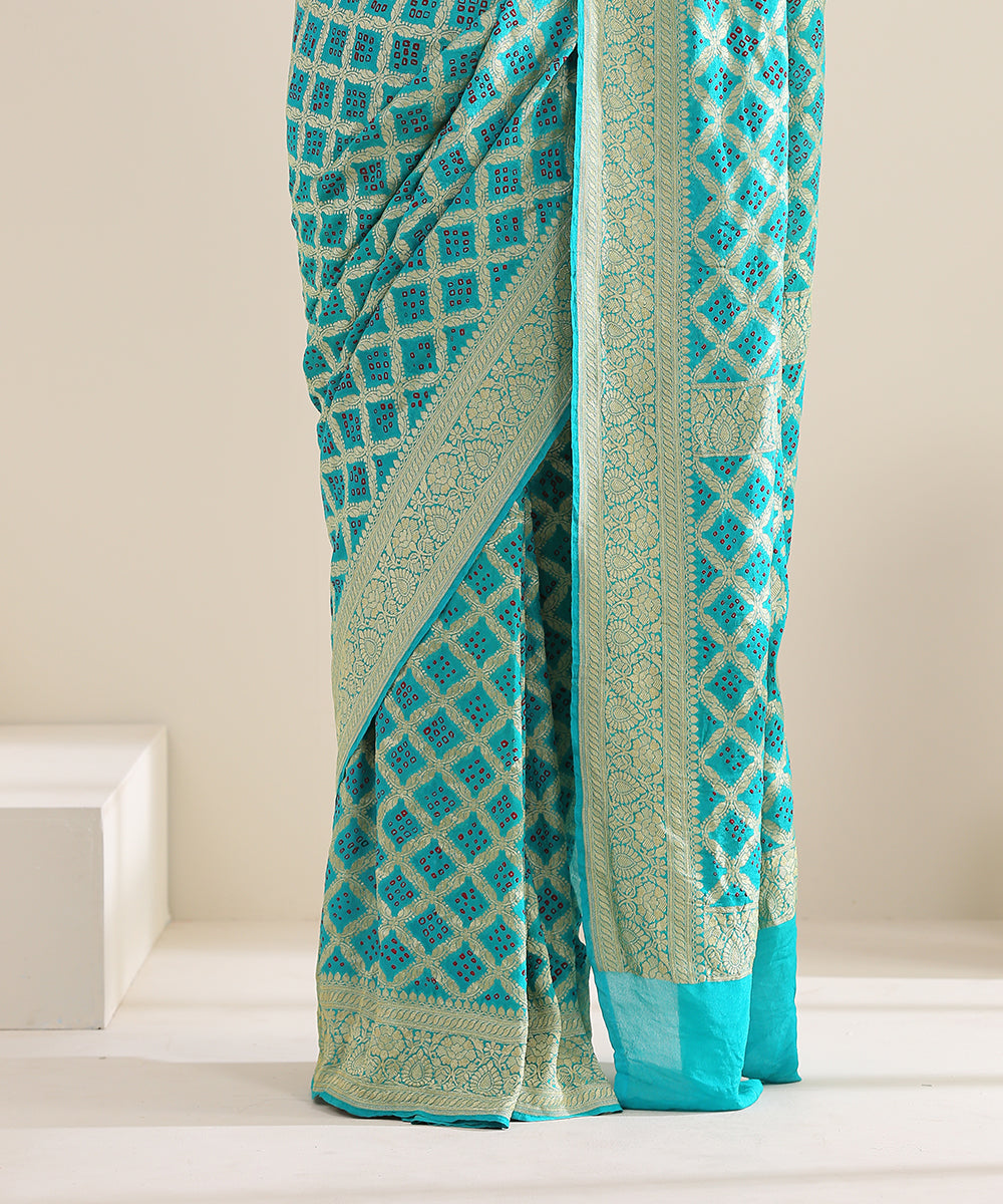 Aqua_Handloom_Georgette_Banarasi_Bandhej_Saree_With_Zari_Jaal_WeaverStory_04