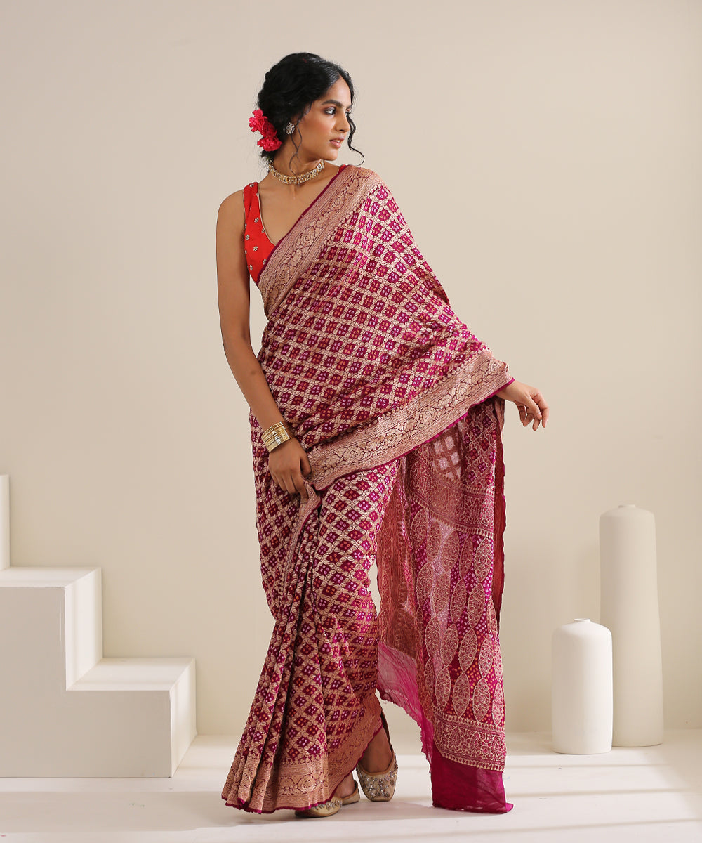Handloom_Purple_Georgette_Banarasi_Bandhej_Saree_With_Broad_Zari_Border_WeaverStory_02