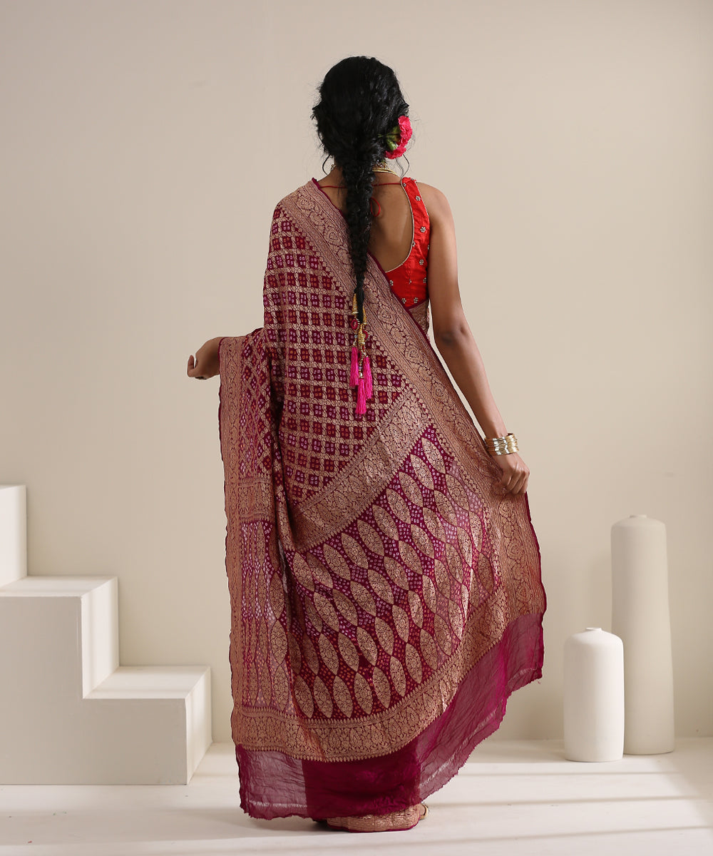 Handloom_Purple_Georgette_Banarasi_Bandhej_Saree_With_Broad_Zari_Border_WeaverStory_03