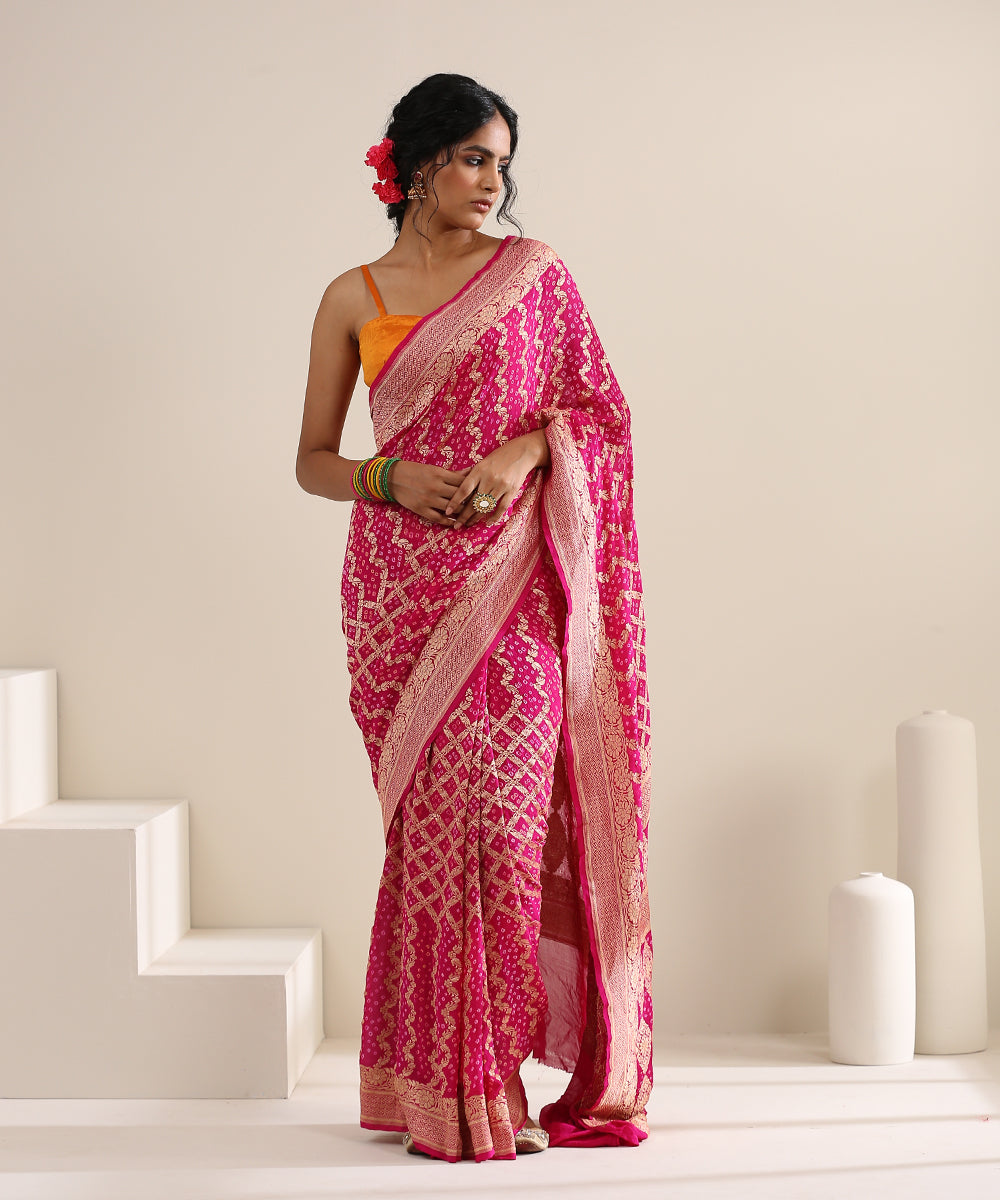 Handloom_Pink_Georgette_Banarasi_Bandhej_Saree_With_Intricate_Cutwork_Weave_WeaverStory_02
