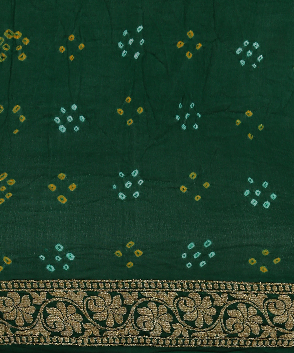 Handloom_Dark_Green_Georgette_Banarasi_Bandhej_Saree_With_Cutwork_Weave_WeaverStory_05