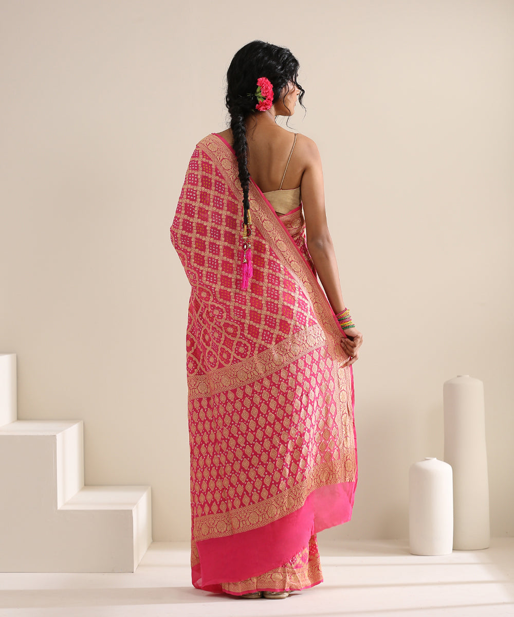 Candy_Pink_Handloom_Georgette_Banarasi_Bandhej_Saree_With_Diamond_Jaal_WeaverStory_03